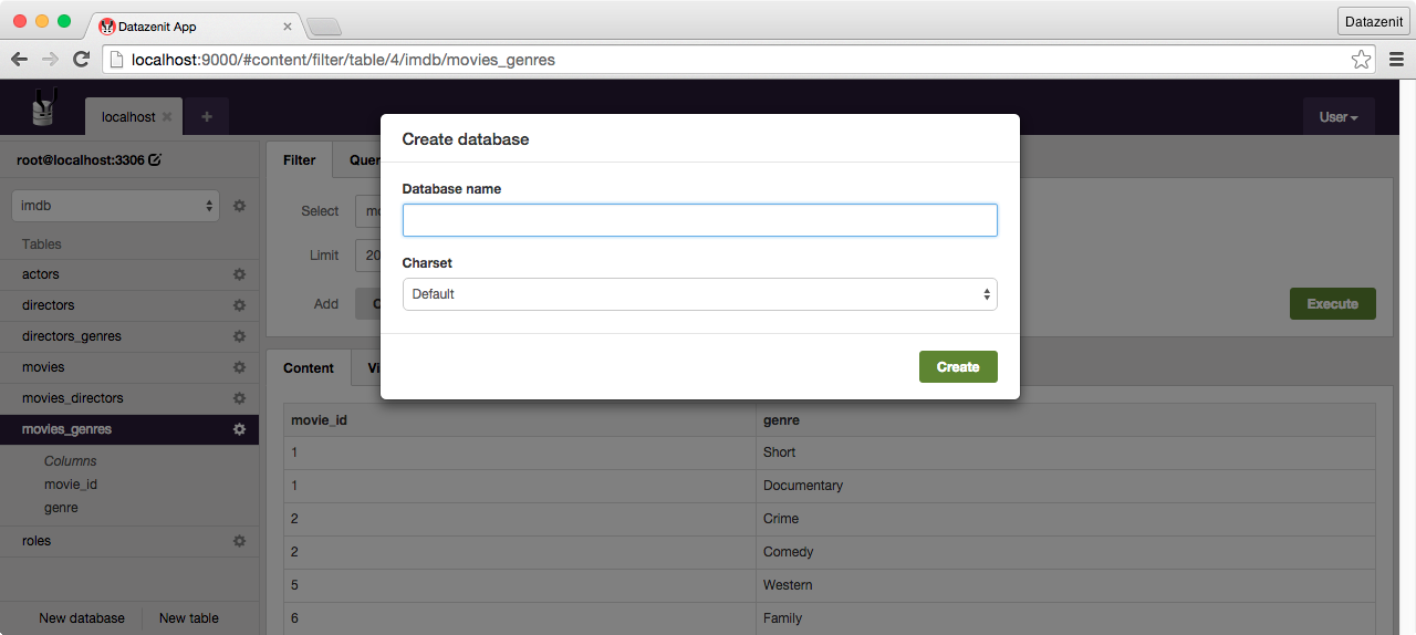 Create new database screenshot
